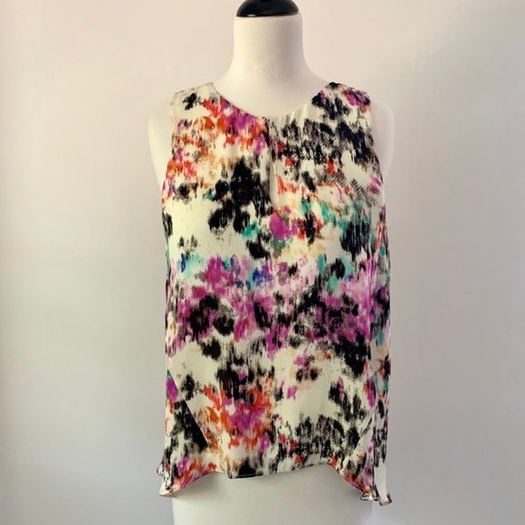 Parker Sleeveless Watercolor Print Silk Blouse - Picture 1 of 7